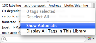 Unchecking the "Show Automatic" option hides automatic tags.